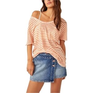 FREE PEOPLE We The Free ALL I NEED TEE, V Neck Striped, Oversized, Front Pocket